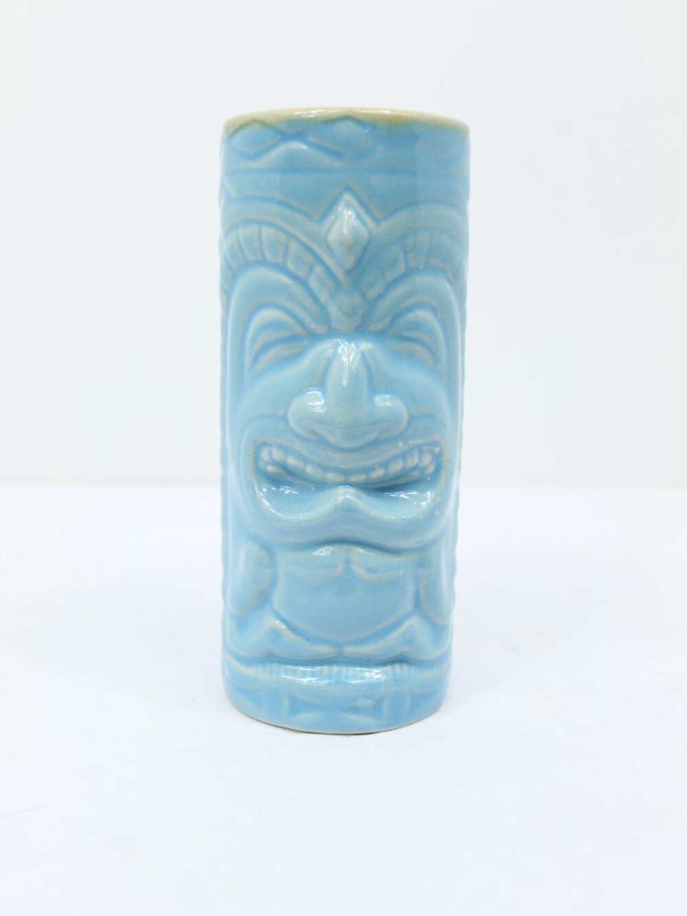 Hawaiian Light Baby Blue Glazed Ceramic Tiki Mug Cup 6.5" x 2.75" VINTAGE MCM